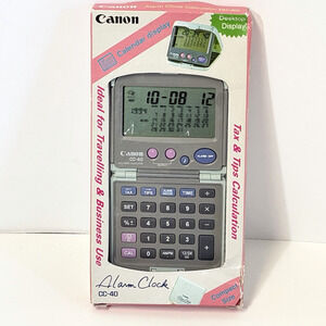 Canon CC-40 Alarm Clock Calculator Foldable Travel NOS Gray Pink Blue